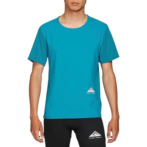 Nike Men's Rise 365 Trail Short Sleeve Shirt Green - Picture 1 of 4